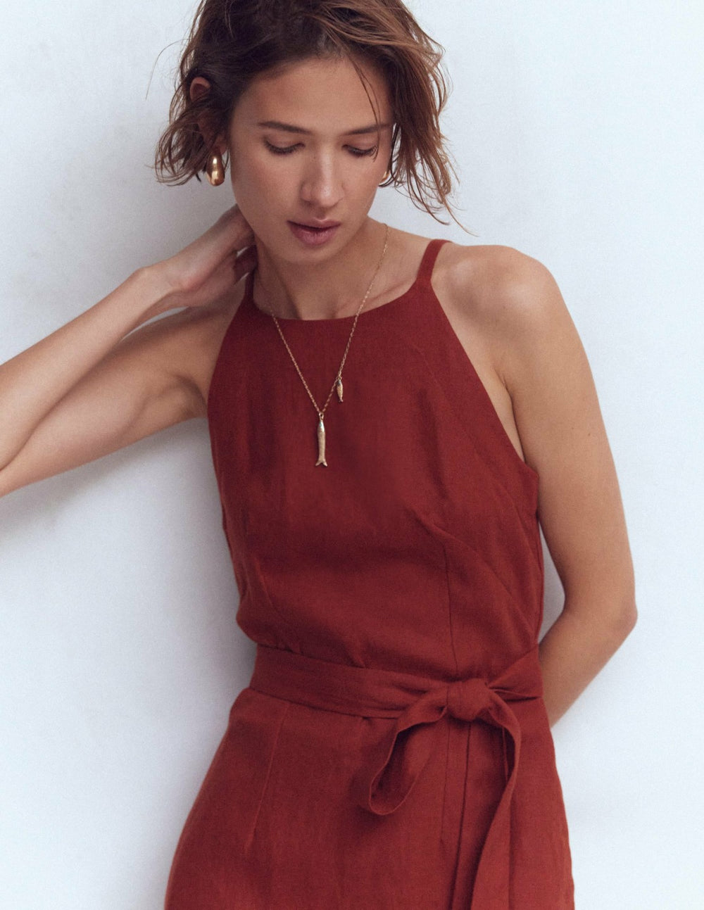 Rosa Halter Linen Midi Dress-Burnt Orange / Boden On sale