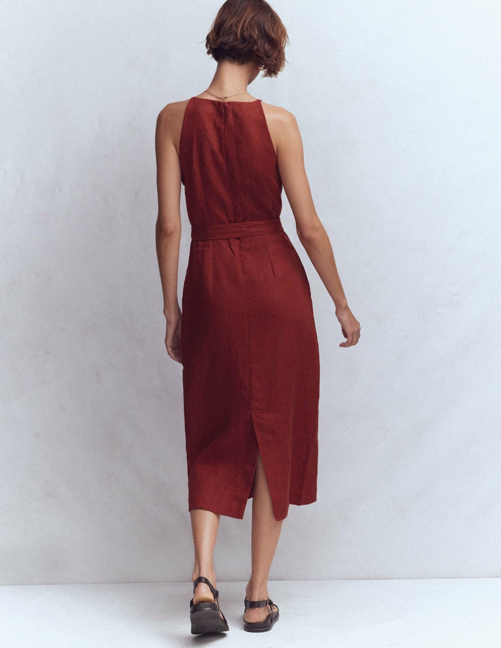 Rosa Halter Linen Midi Dress-Burnt Orange / Boden On sale