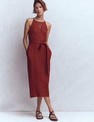 Rosa Halter Linen Midi Dress-Burnt Orange / Boden On sale