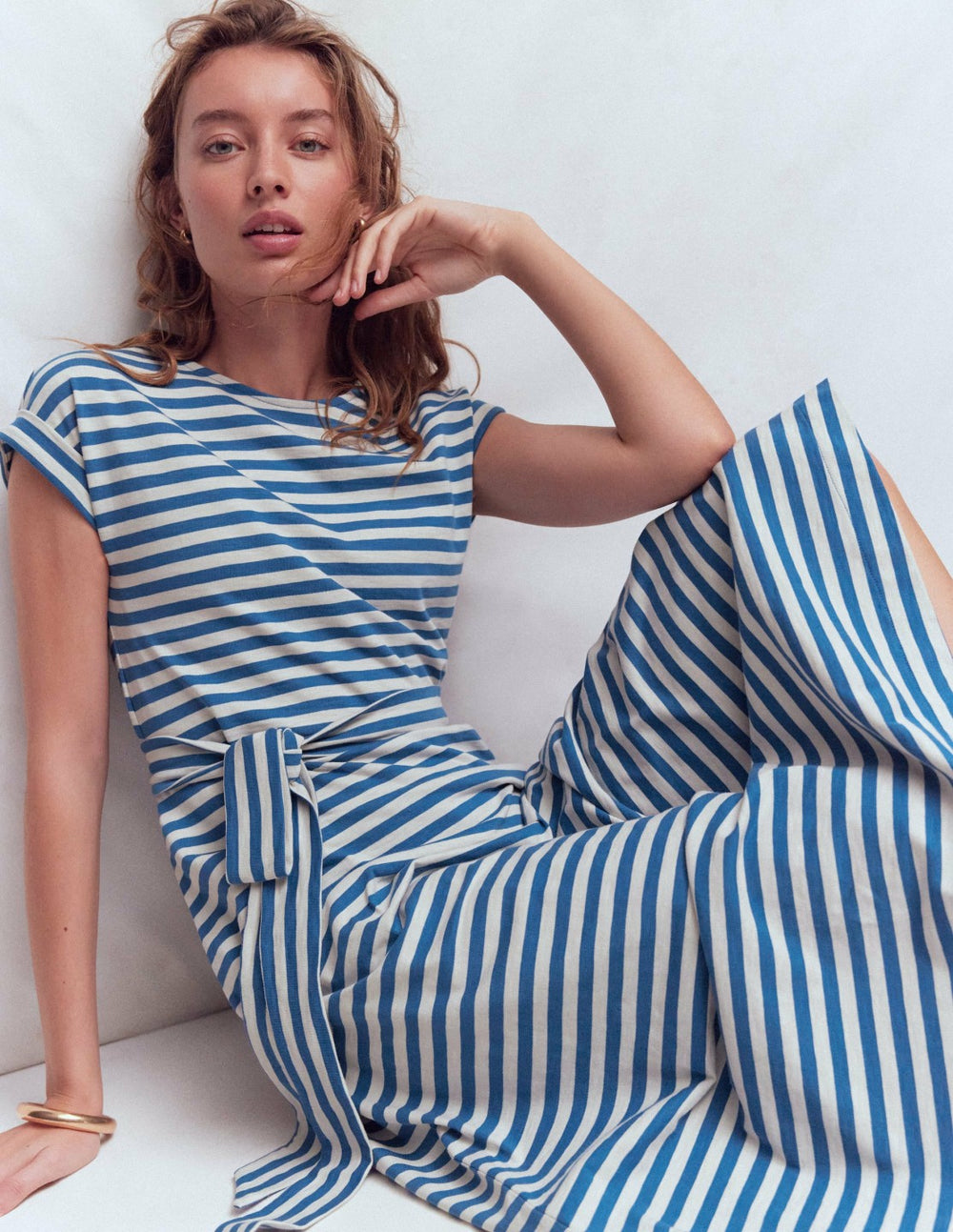 Eve Jersey Midi Dress-Blue and Ivory Stripe / Boden us