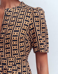 Ivy Placket Linen Midi Dress-French Navy, Rope Trellis / Boden Sale