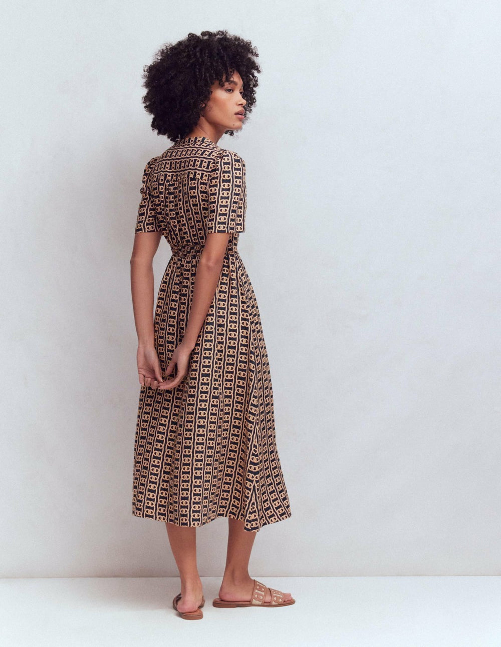 Ivy Placket Linen Midi Dress-French Navy, Rope Trellis / Boden Sale