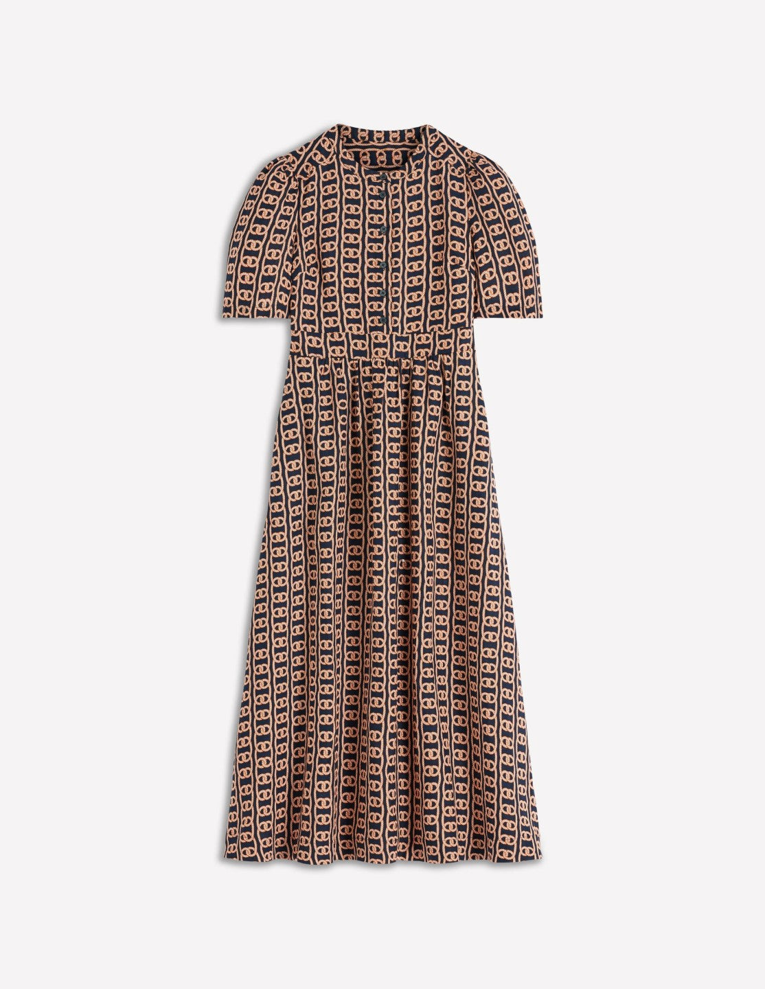 Ivy Placket Linen Midi Dress-French Navy, Rope Trellis / Boden Sale