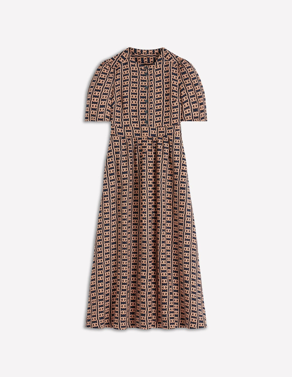Ivy Placket Linen Midi Dress-French Navy, Rope Trellis / Boden Sale