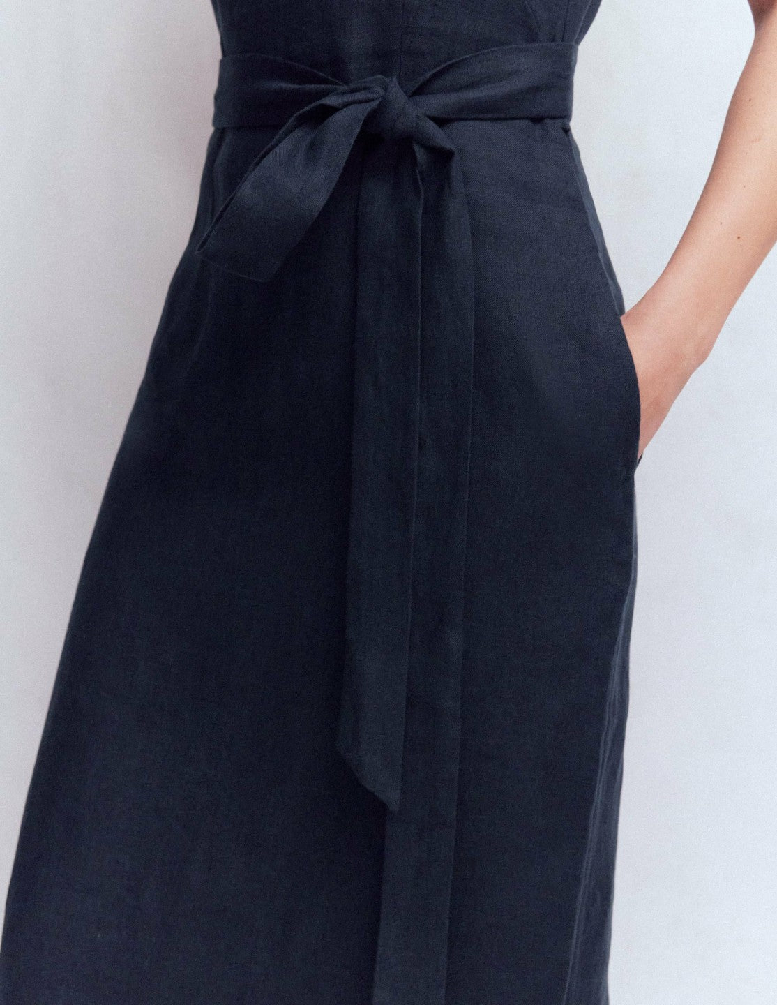 Rosa Halter Linen Midi Dress-Navy / Boden Online