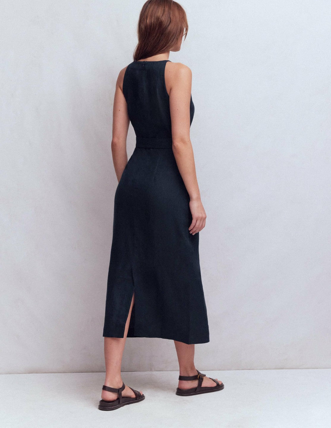 Rosa Halter Linen Midi Dress-Navy / Boden Online