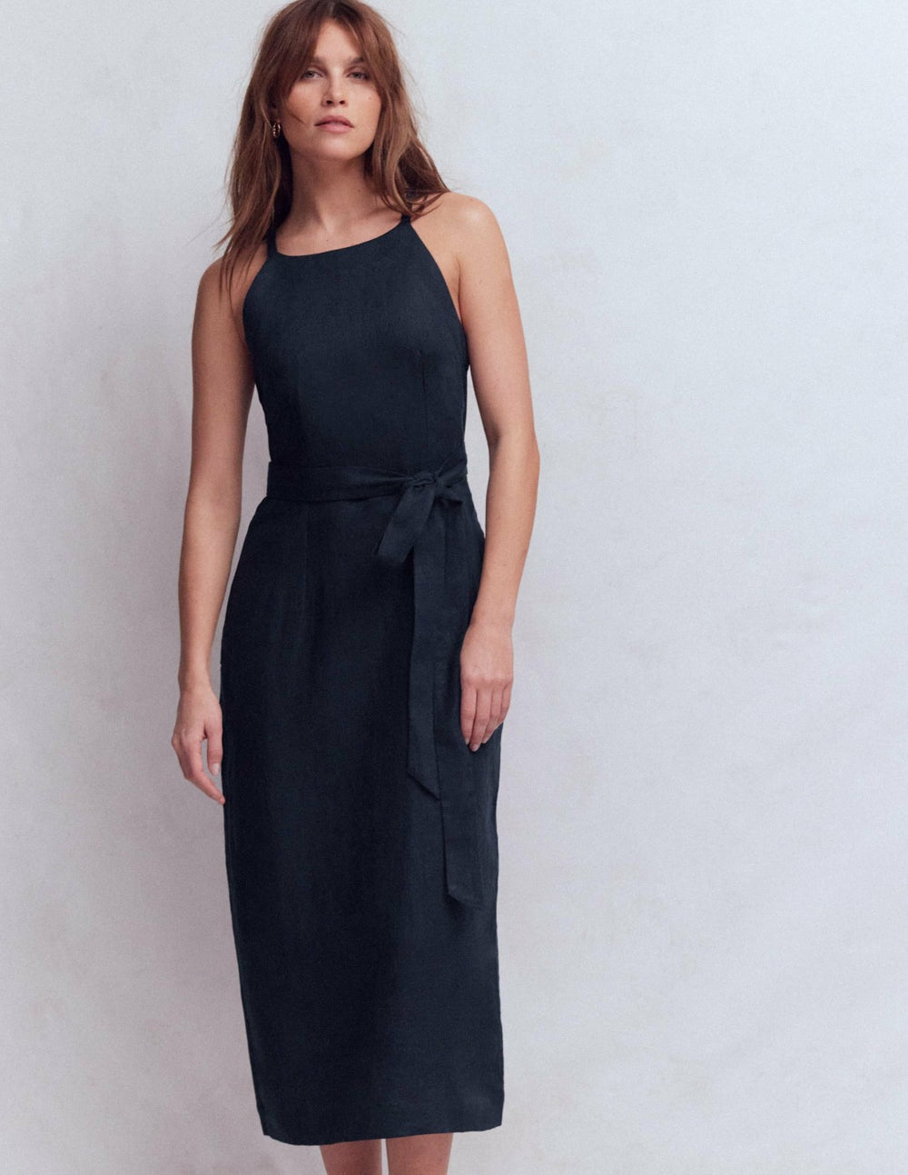 Rosa Halter Linen Midi Dress-Navy / Boden Online