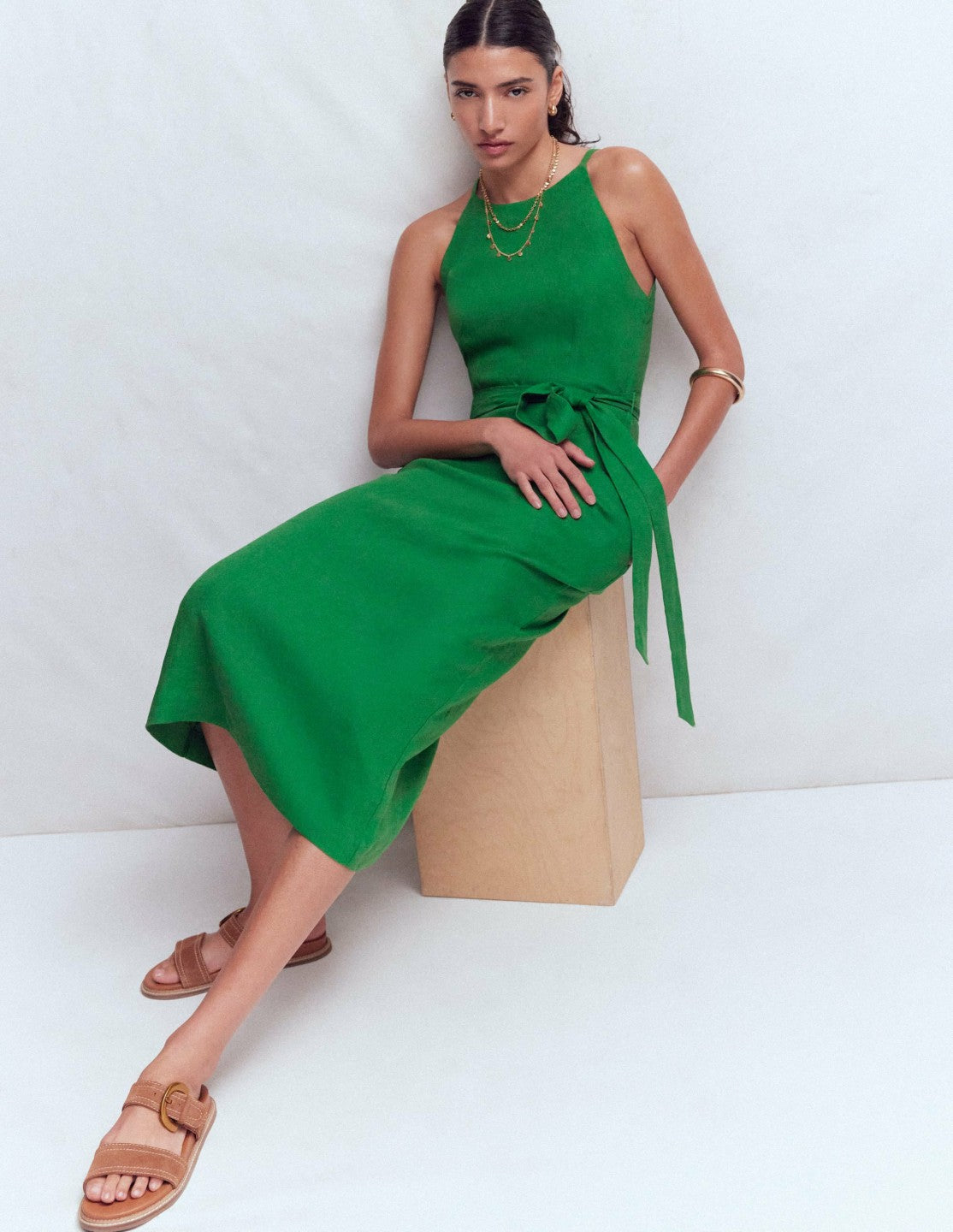 Rosa Halter Linen Midi Dress-Amazon Green / Boden Outlet