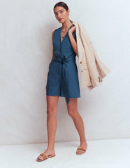 Laura V-neck Linen Playsuit-Tourmaline Blue / Boden Discount