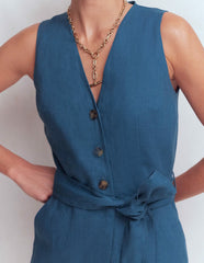 Laura V-neck Linen Playsuit-Tourmaline Blue / Boden Discount