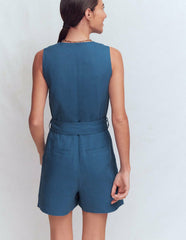 Laura V-neck Linen Playsuit-Tourmaline Blue / Boden Discount