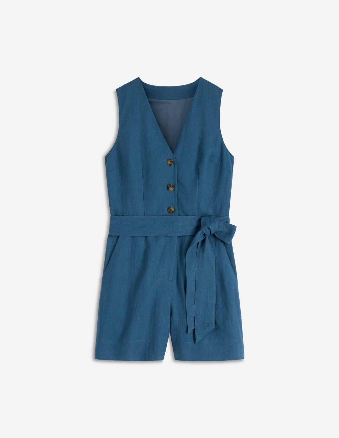 Laura V-neck Linen Playsuit-Tourmaline Blue / Boden Discount