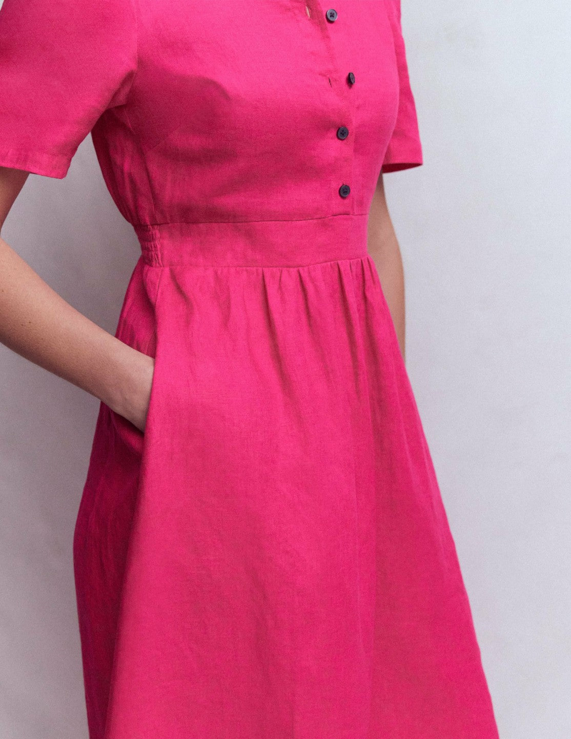 Ivy Placket Linen Midi Dress-Pink Peony / Boden On sale
