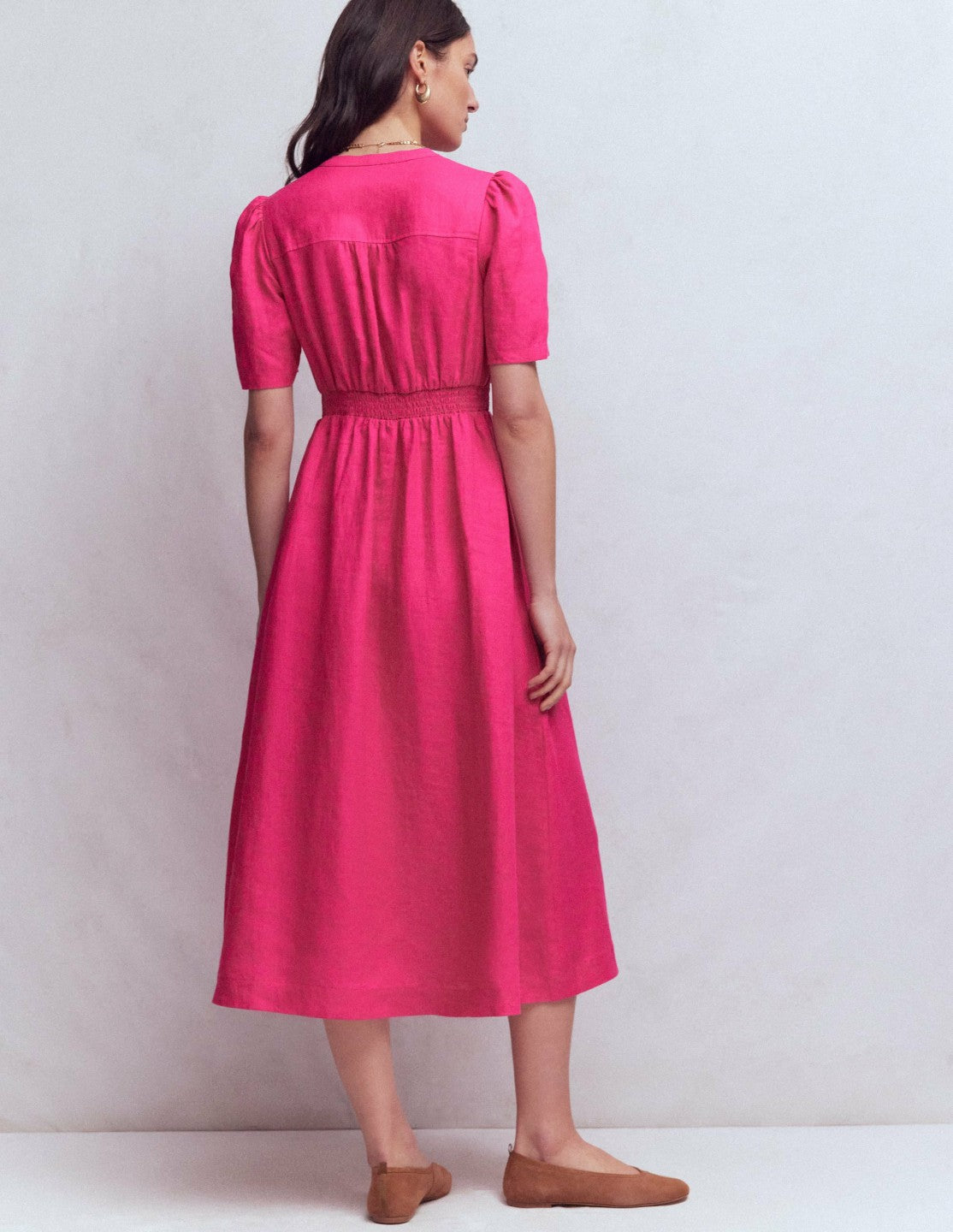 Ivy Placket Linen Midi Dress-Pink Peony / Boden On sale