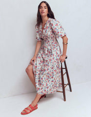 Irene Linen Midi Dress-Ivory, Bloom Scatter / Boden us