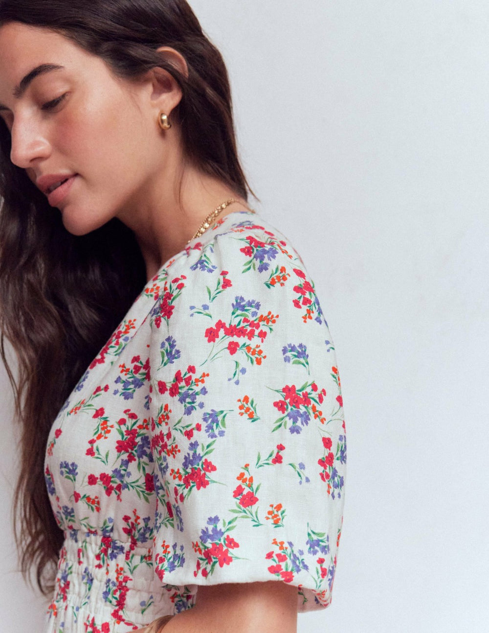 Irene Linen Midi Dress-Ivory, Bloom Scatter / Boden us