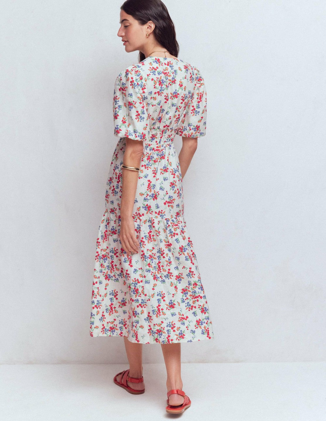 Irene Linen Midi Dress-Ivory, Bloom Scatter / Boden us