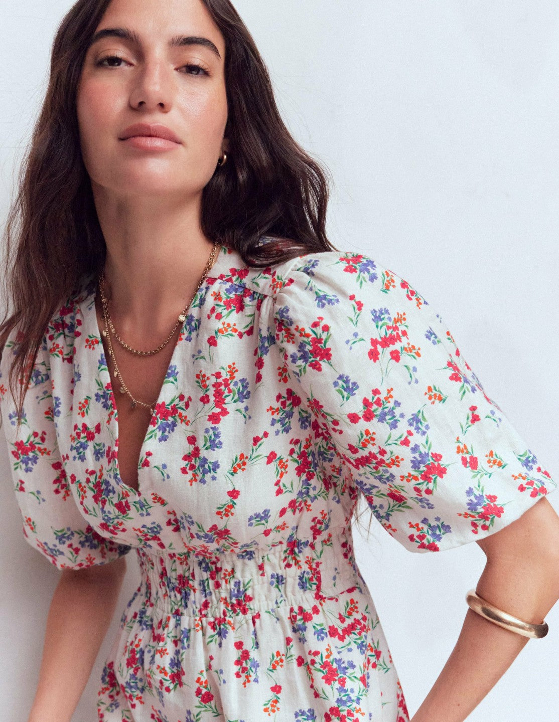 Irene Linen Midi Dress-Ivory, Bloom Scatter / Boden us