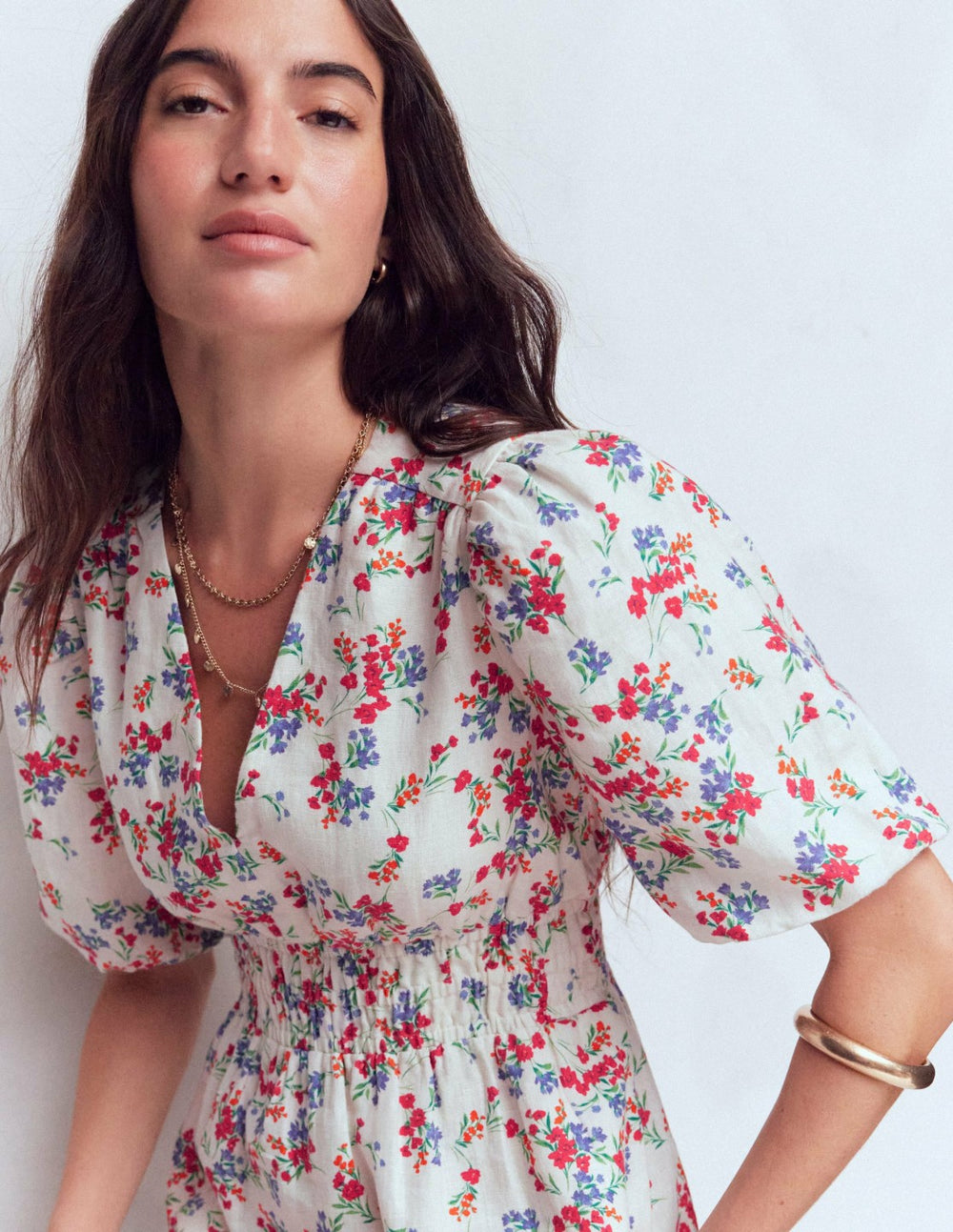 Irene Linen Midi Dress-Ivory, Bloom Scatter / Boden us