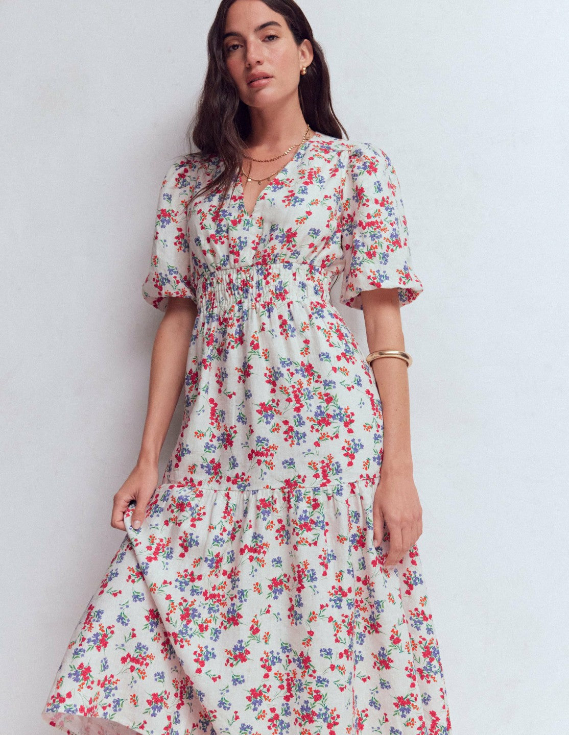 Irene Linen Midi Dress-Ivory, Bloom Scatter / Boden us
