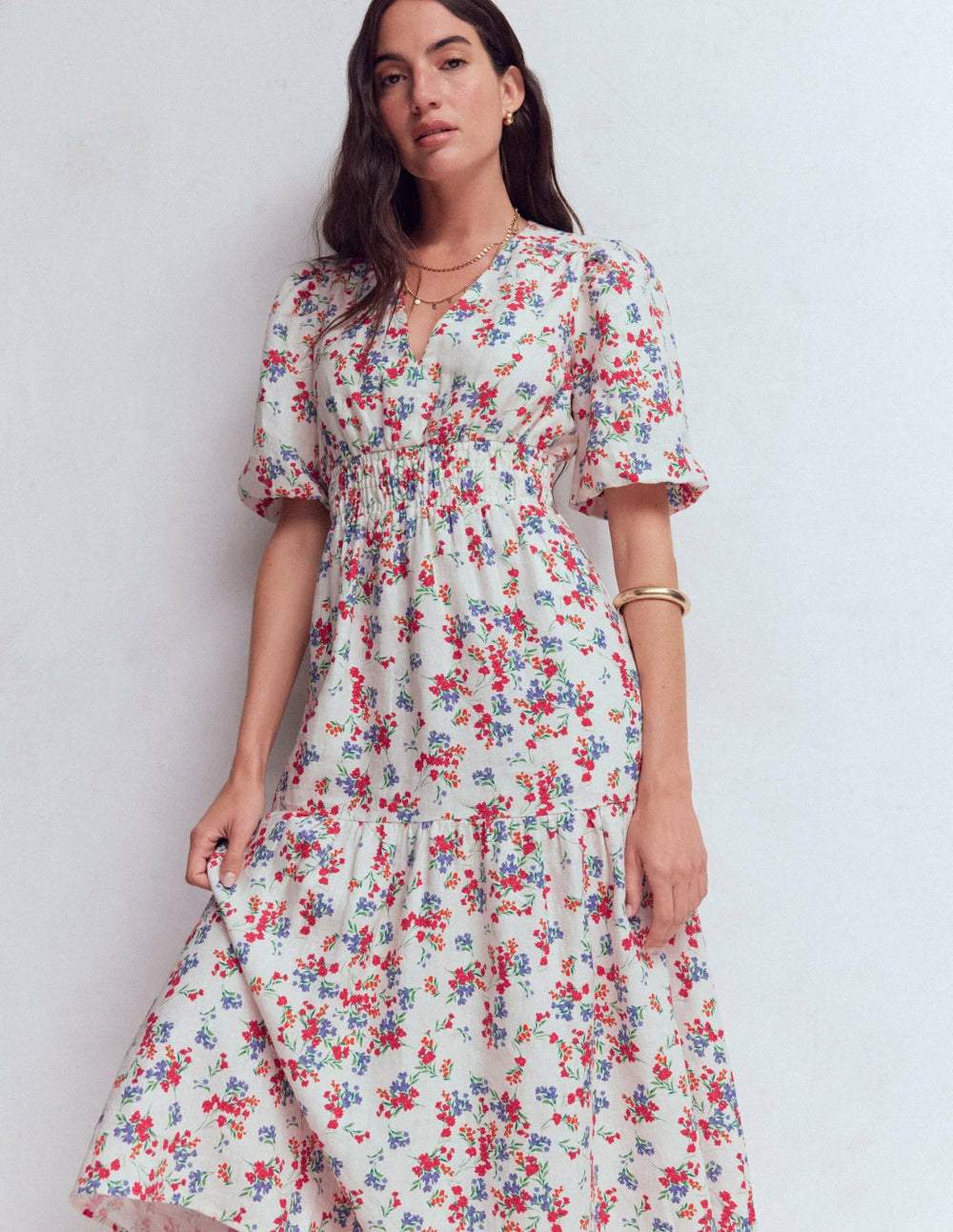 Irene Linen Midi Dress-Ivory, Bloom Scatter / Boden us