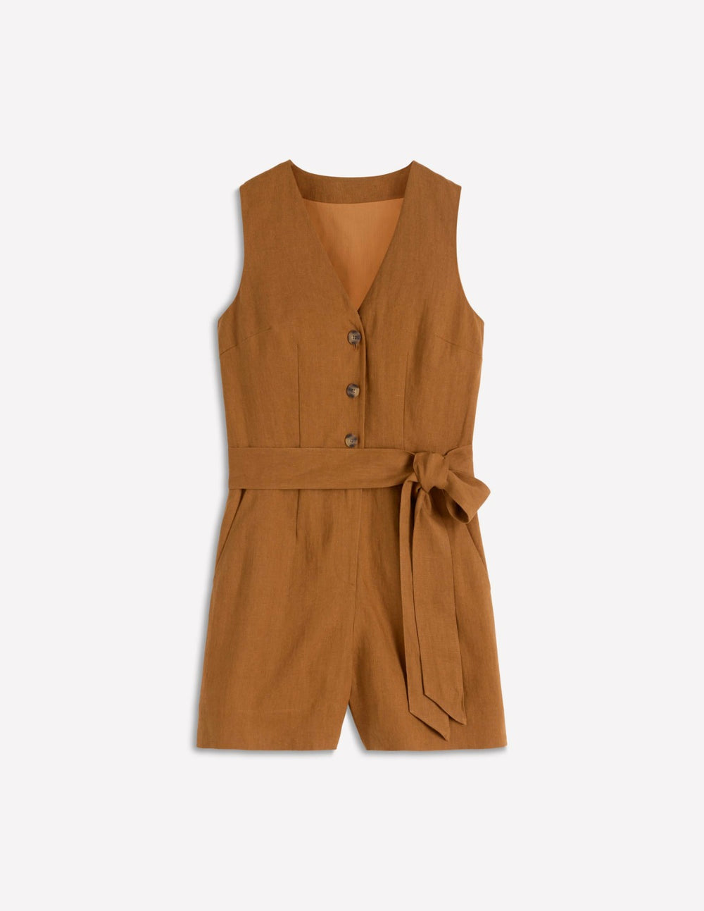 Laura V-neck Linen Playsuit-Gingerbread / Boden
