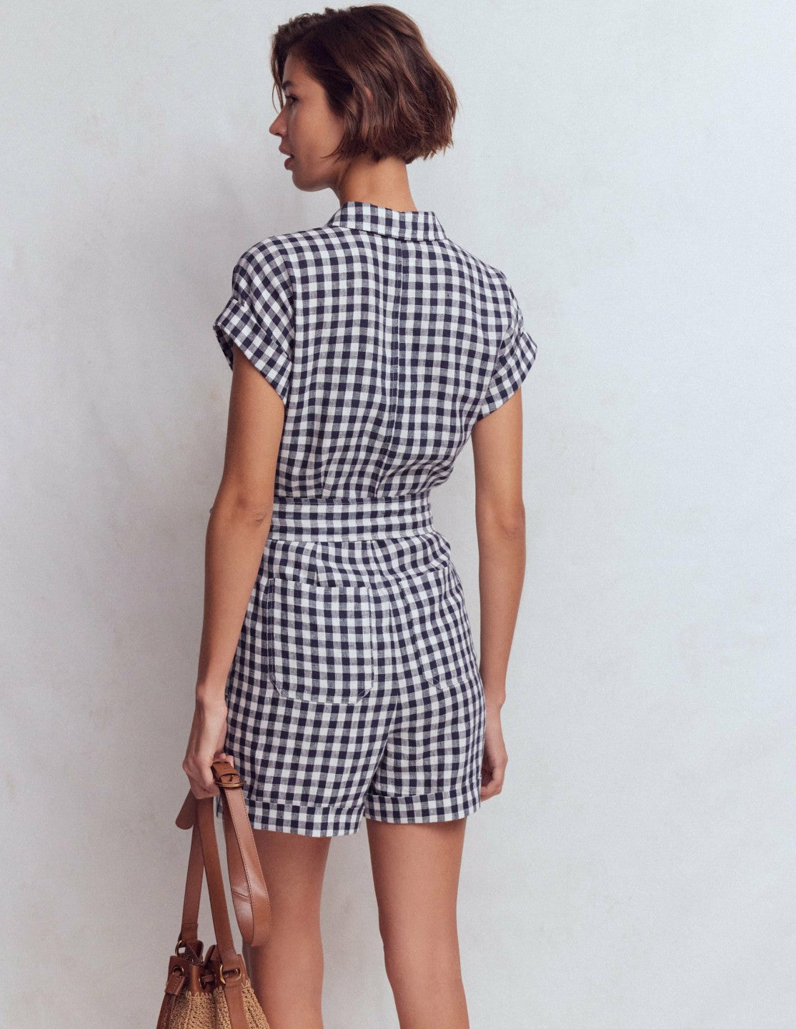 Kay Linen Playsuit-Navy, Ivory Gingham / Boden Sale