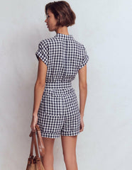 Kay Linen Playsuit-Navy, Ivory Gingham / Boden Sale