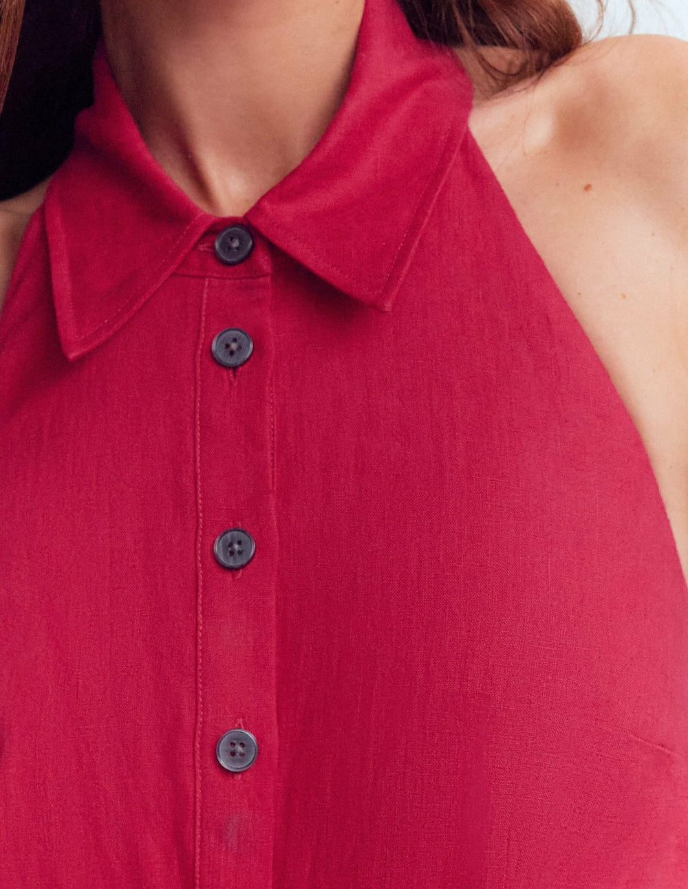 Eva Collar Halter Linen Dress-Pomegranate / Boden Online