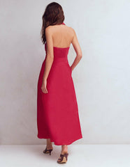 Eva Collar Halter Linen Dress-Pomegranate / Boden Online