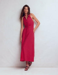 Eva Collar Halter Linen Dress-Pomegranate / Boden Online