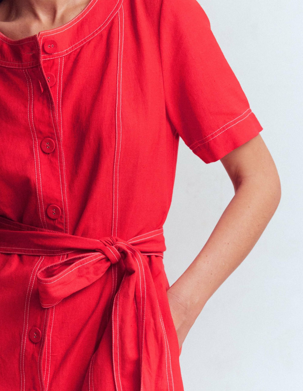 Callie Linen Short Dress-Bright Cherry / Boden Outlet