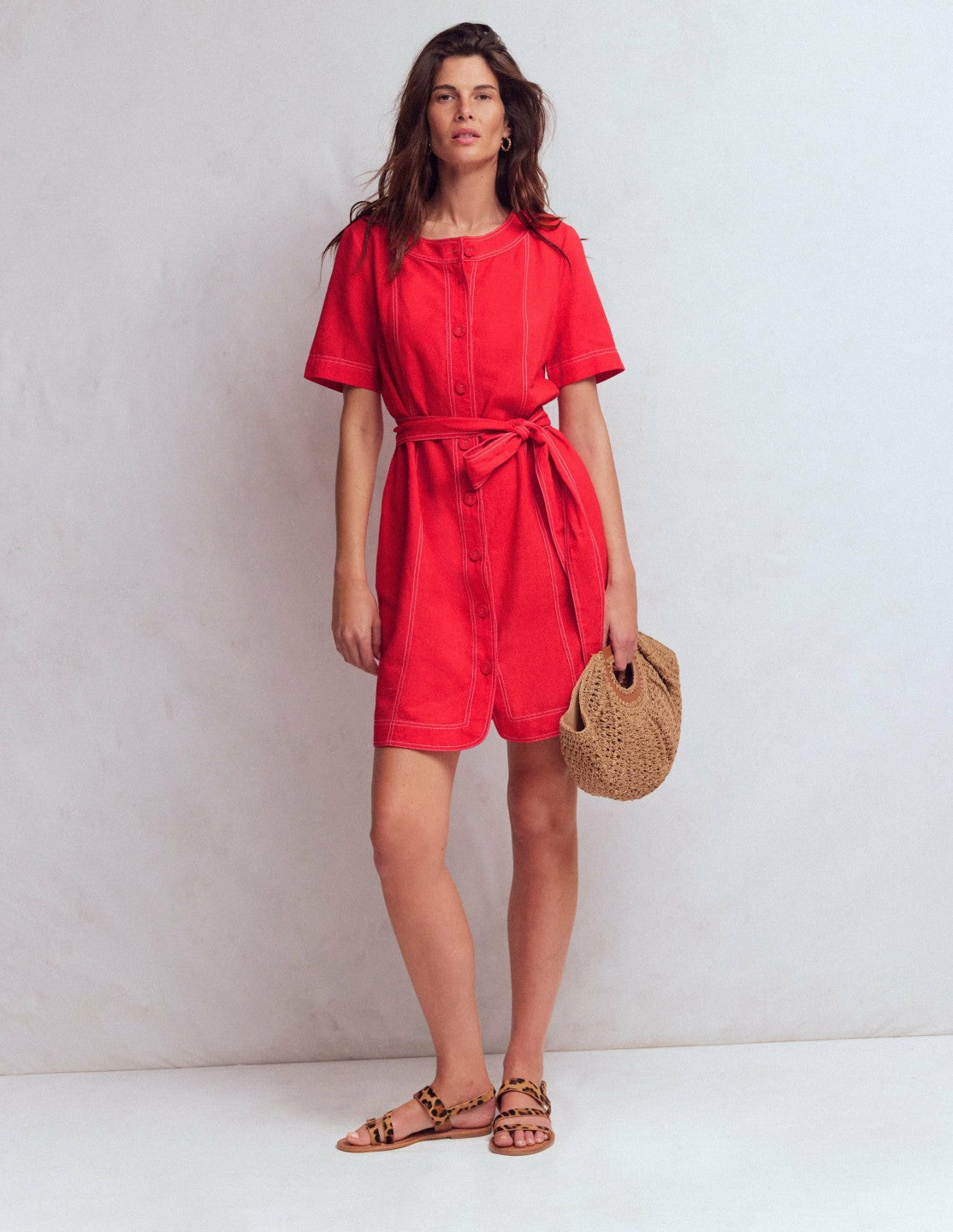 Callie Linen Short Dress-Bright Cherry / Boden Outlet