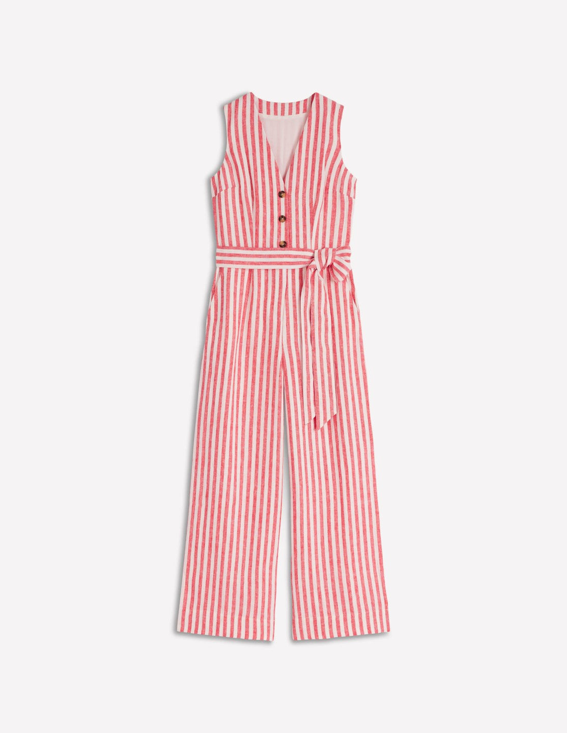 Laura V-neck Linen Jumpsuit-Red, Ivory Stripe / Boden Discount