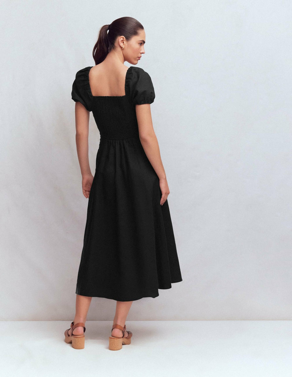 Twist Front Linen Blend Dress-Black / Boden