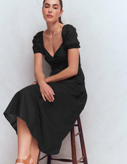 Twist Front Linen Blend Dress-Black / Boden