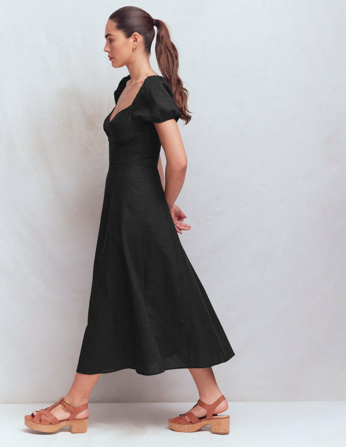 Twist Front Linen Blend Dress-Black / Boden