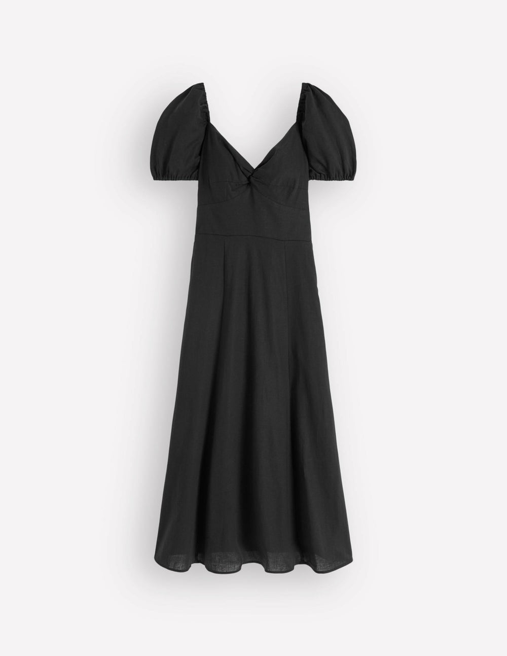 Twist Front Linen Blend Dress-Black / Boden