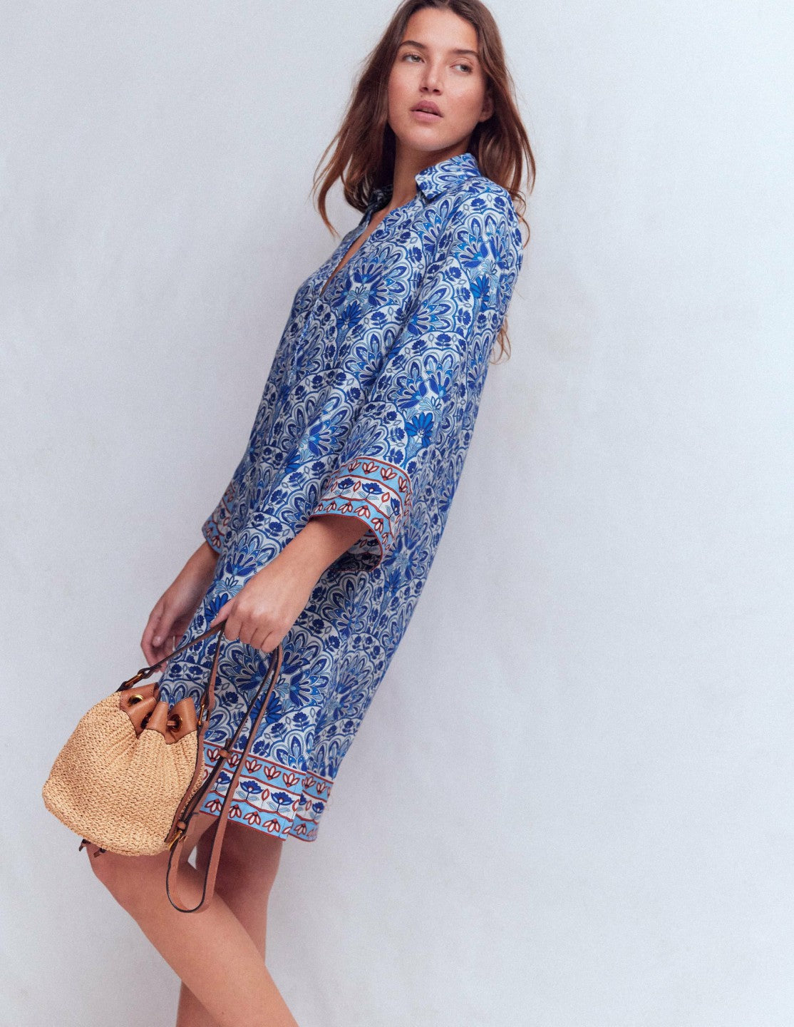 Carmen Linen Short Dress-Bright Blue, Elaborate Terrace / Boden Sale