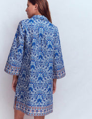 Carmen Linen Short Dress-Bright Blue, Elaborate Terrace / Boden Sale