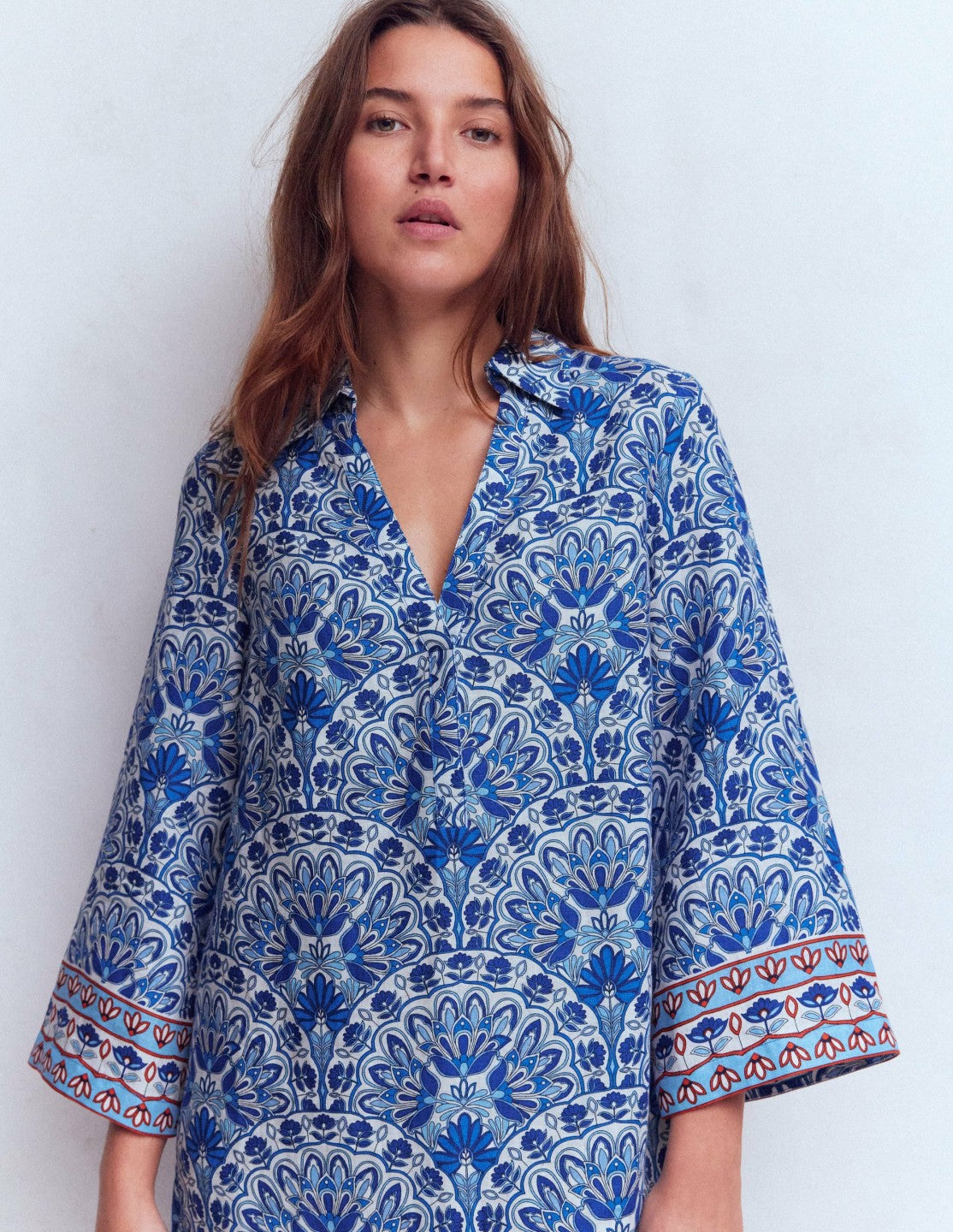 Carmen Linen Short Dress-Bright Blue, Elaborate Terrace / Boden Sale