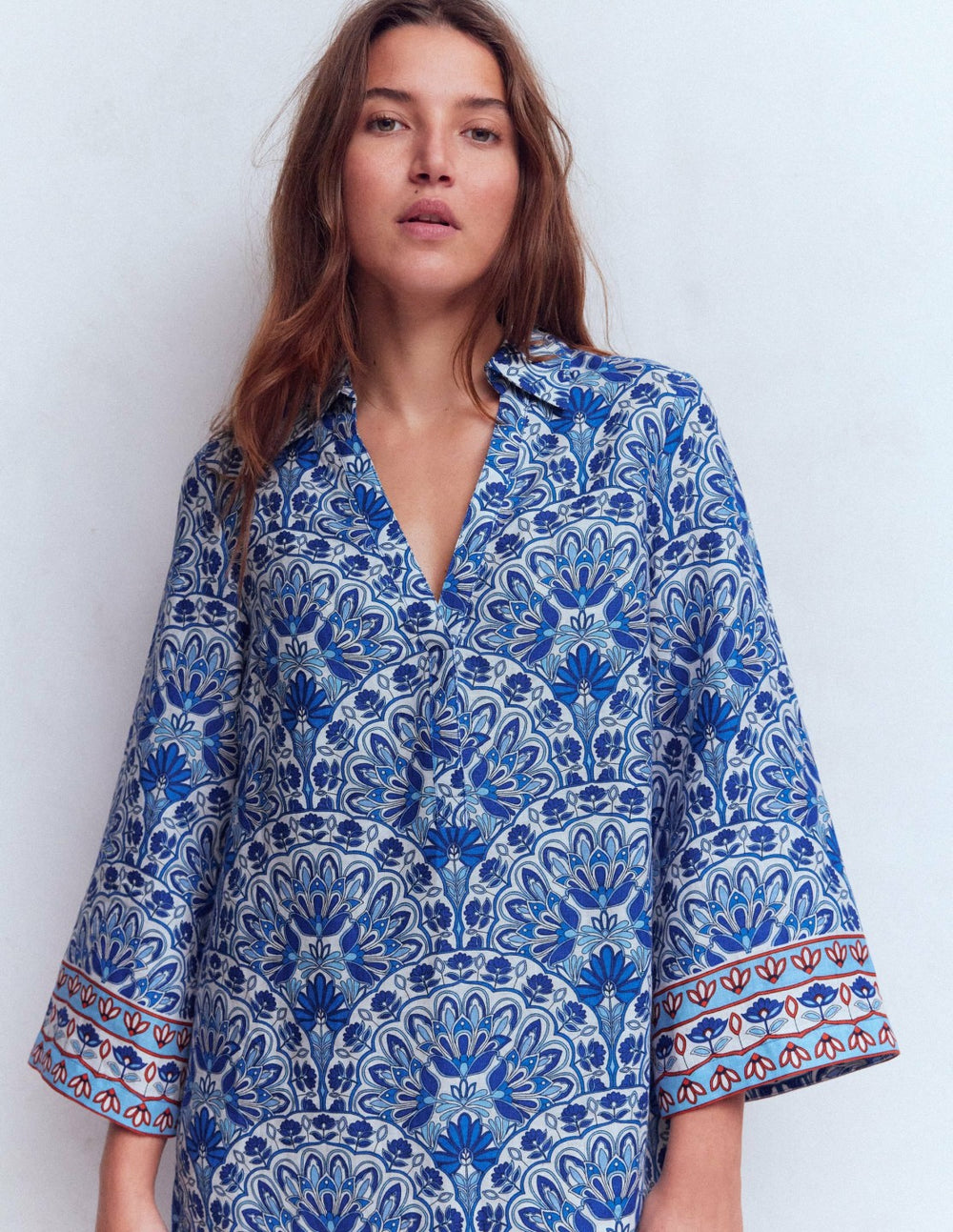 Carmen Linen Short Dress-Bright Blue, Elaborate Terrace / Boden Sale
