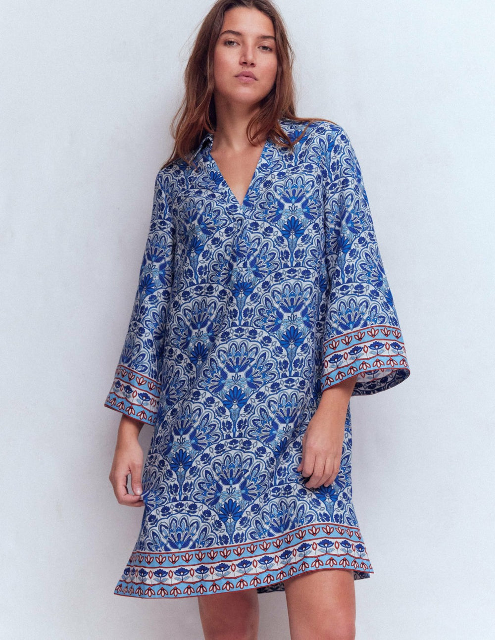 Carmen Linen Short Dress-Bright Blue, Elaborate Terrace / Boden Sale