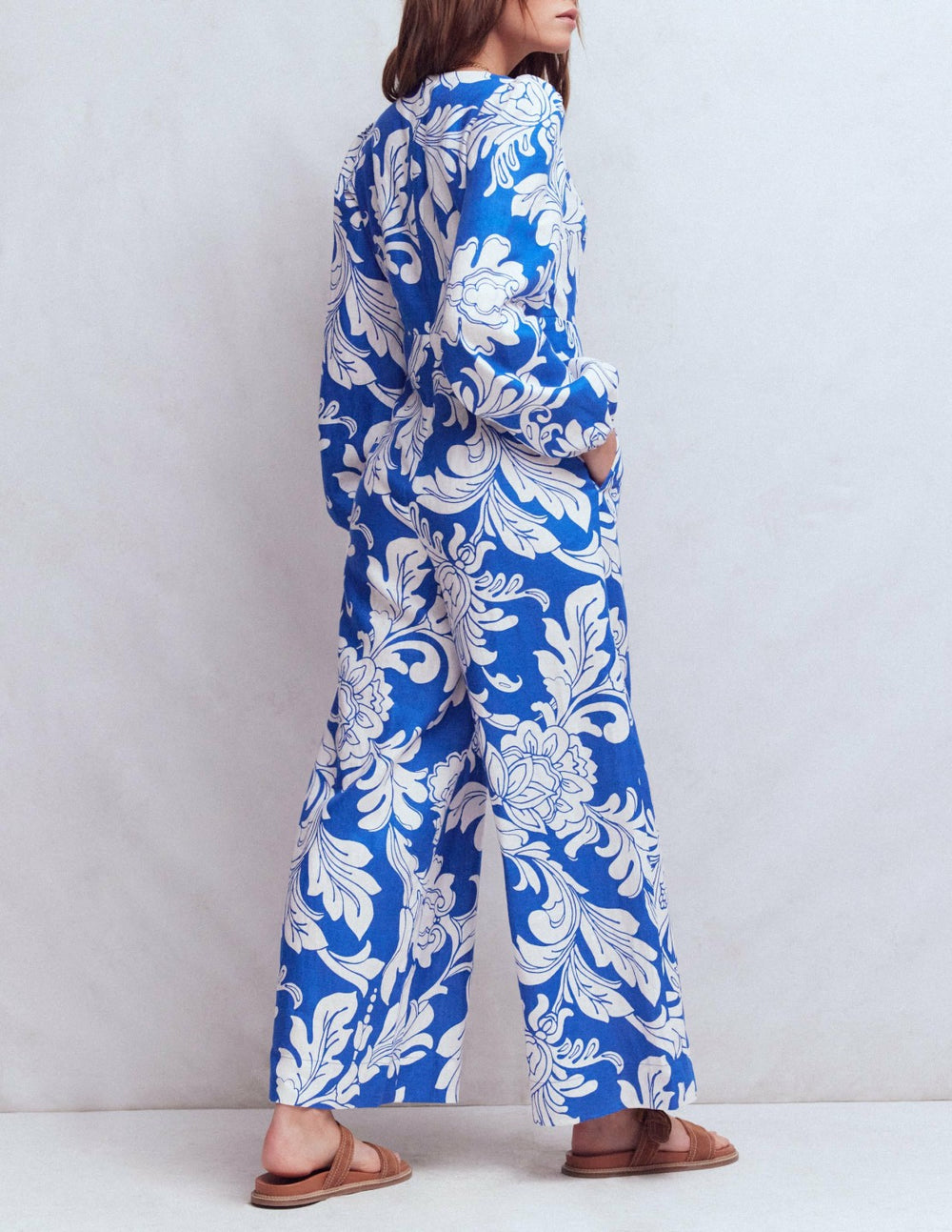 Lola Linen Jumpsuit-Blue Botanical Flourish Mono / Boden Online