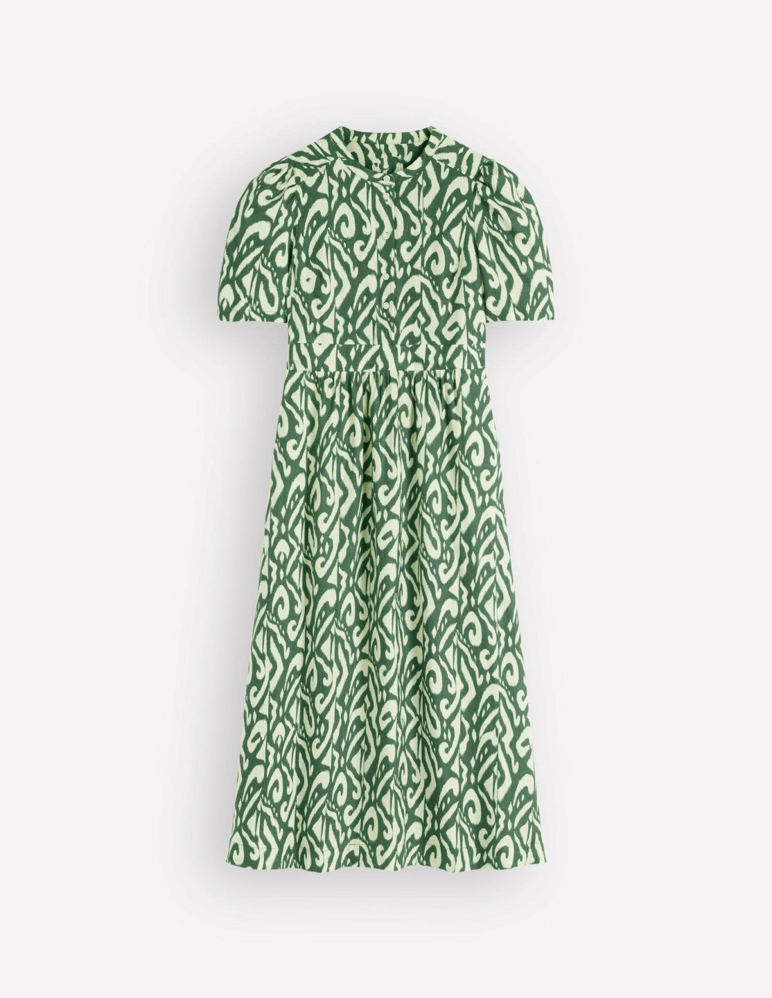 Ivy Placket Linen Midi Dress-Hunter Green Ikat / Boden Outlet