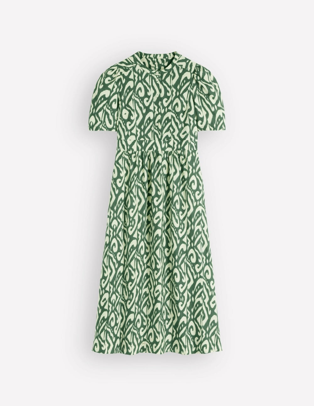 Ivy Placket Linen Midi Dress-Hunter Green Ikat / Boden Outlet