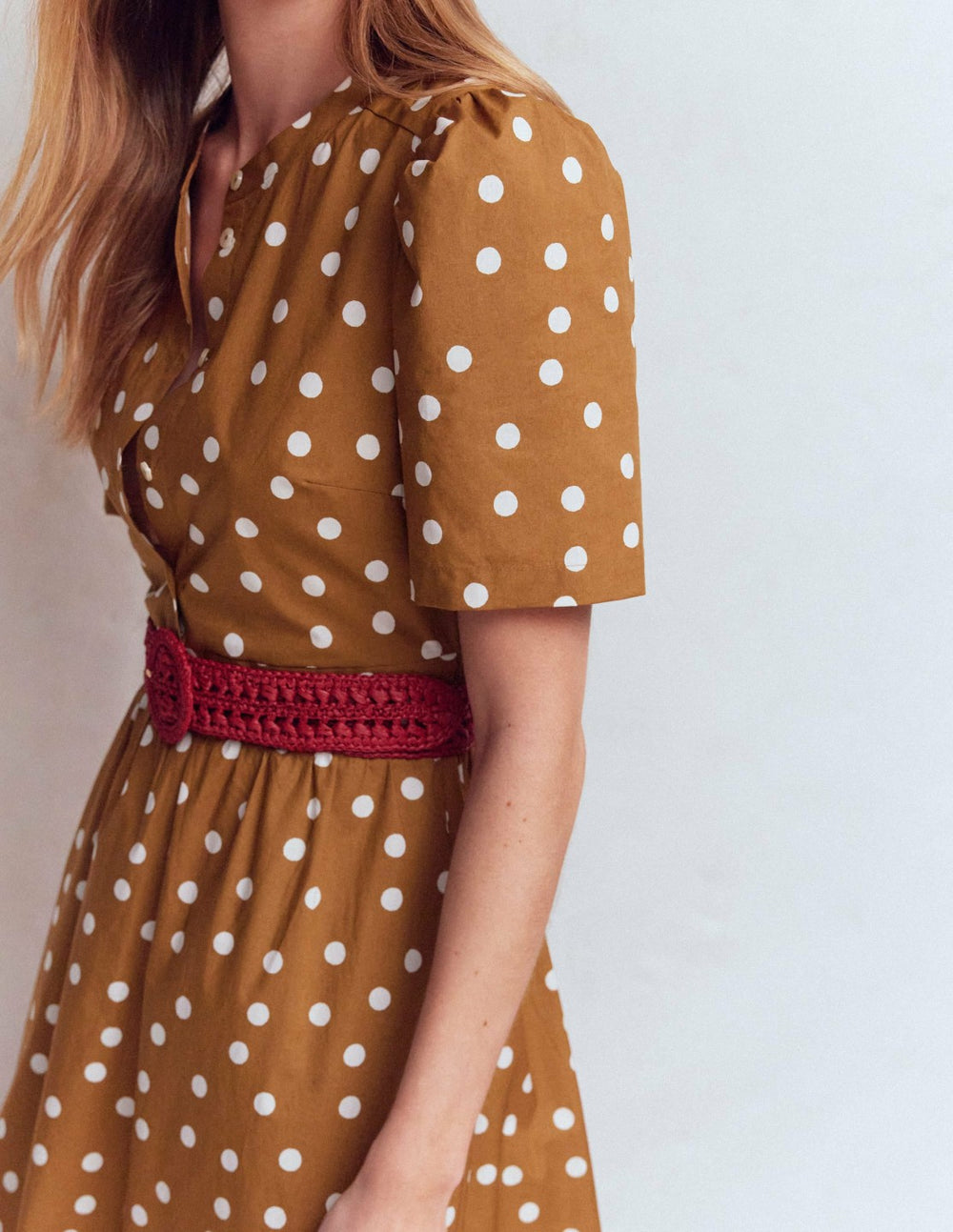 Ivy Placket Cotton Midi Dress-Brown Painted Dot Spaced / Boden Discount