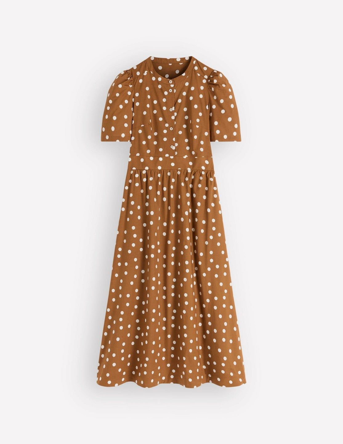 Ivy Placket Cotton Midi Dress-Brown Painted Dot Spaced / Boden Discount
