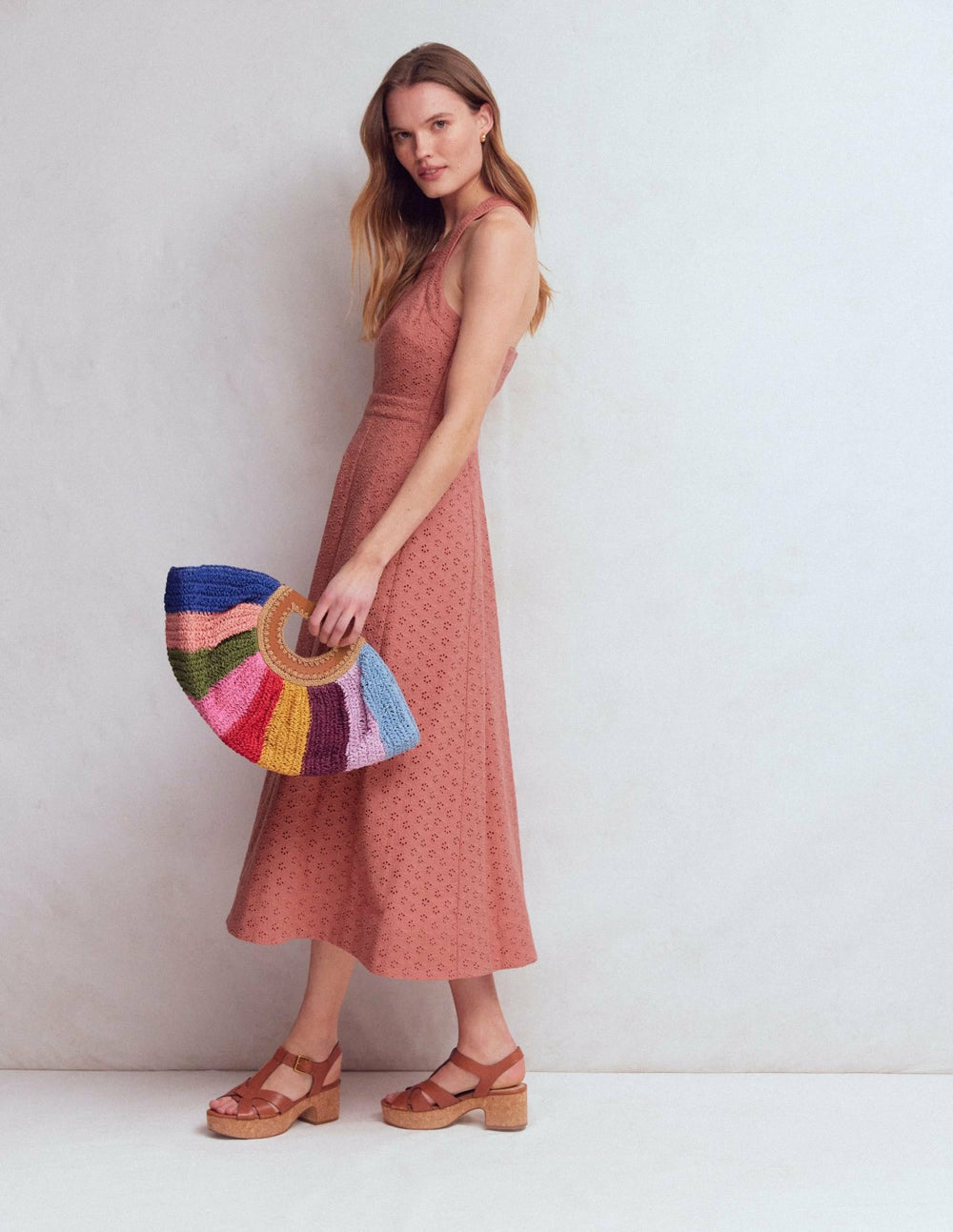 Cross Back Broderie Midi Dress-Vintage Rose Broderie / Boden On sale