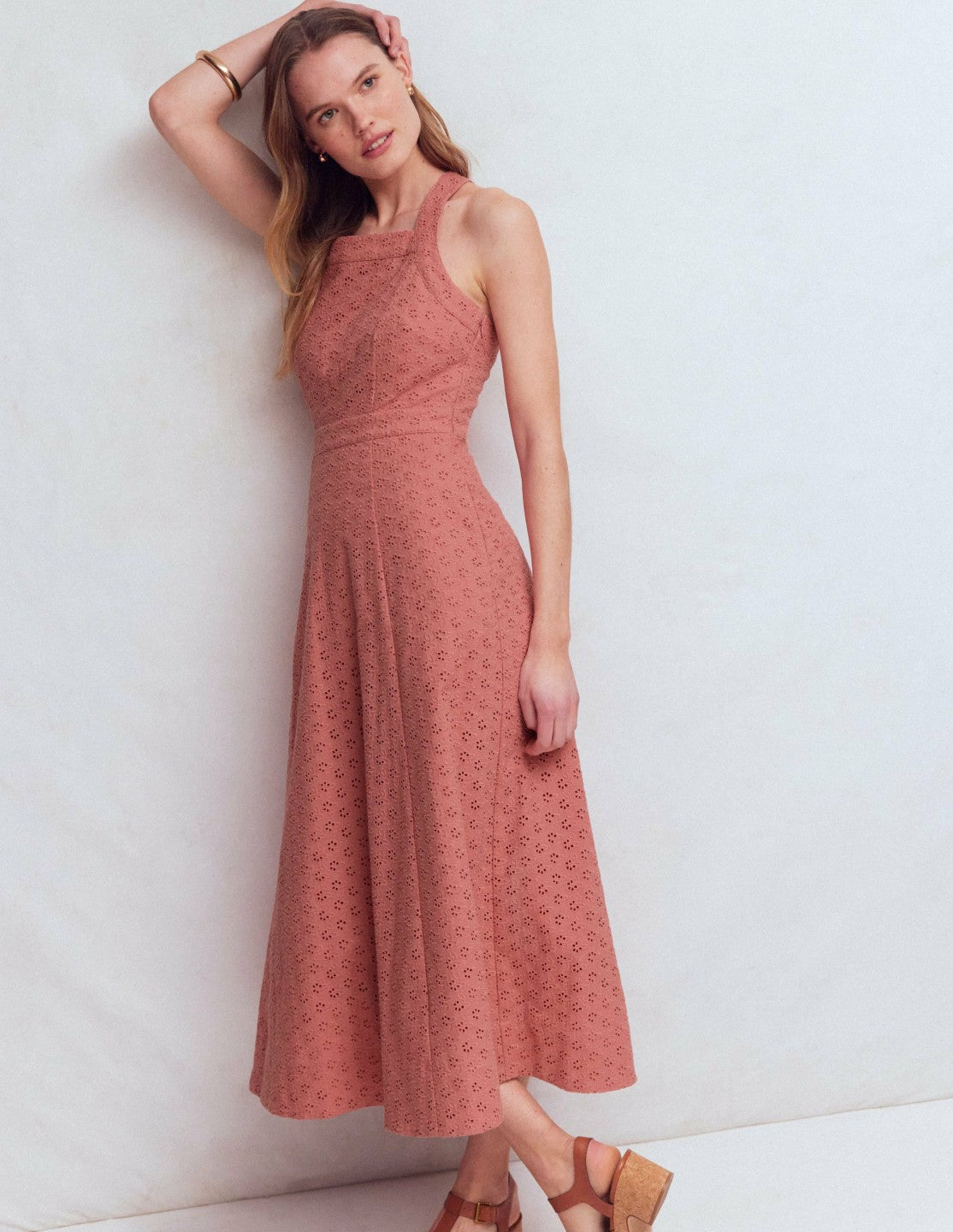 Cross Back Broderie Midi Dress-Vintage Rose Broderie / Boden On sale
